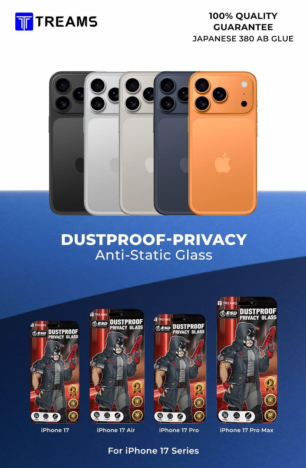 TREAMS ESD Dustproof-Privacy Anti-Static Glass Screen Protector for iPhone – 100% Quality Guaranteed — Model: IP 11
