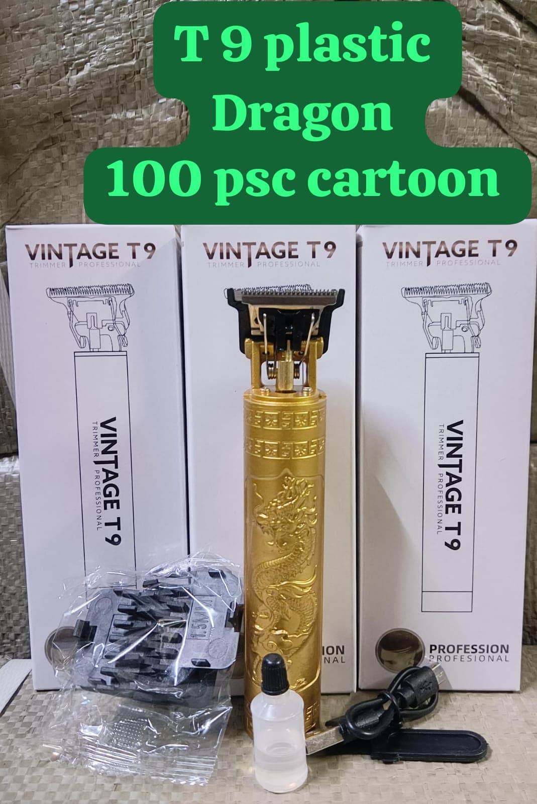 Vintage T9 Professional Hair Trimmer – Gold Dragon Engraved Cordless Edger & Outliner