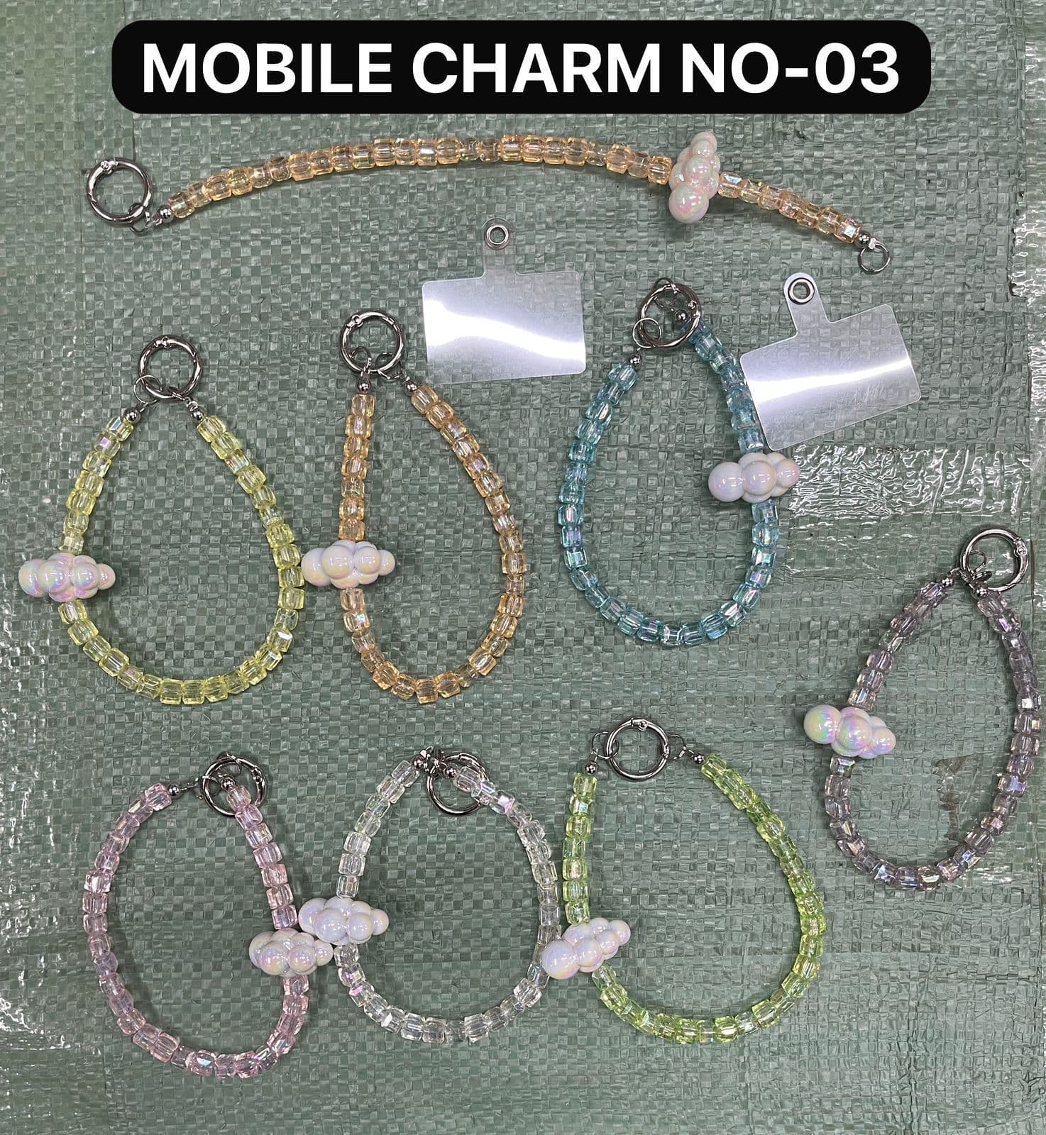 03 Iridescent Cloud Beaded Phone Strap – Crystal Cube Mobile Wristlet – Pastel Dreamy Aesthetic Phone Charm – Universal Hand Lanyard