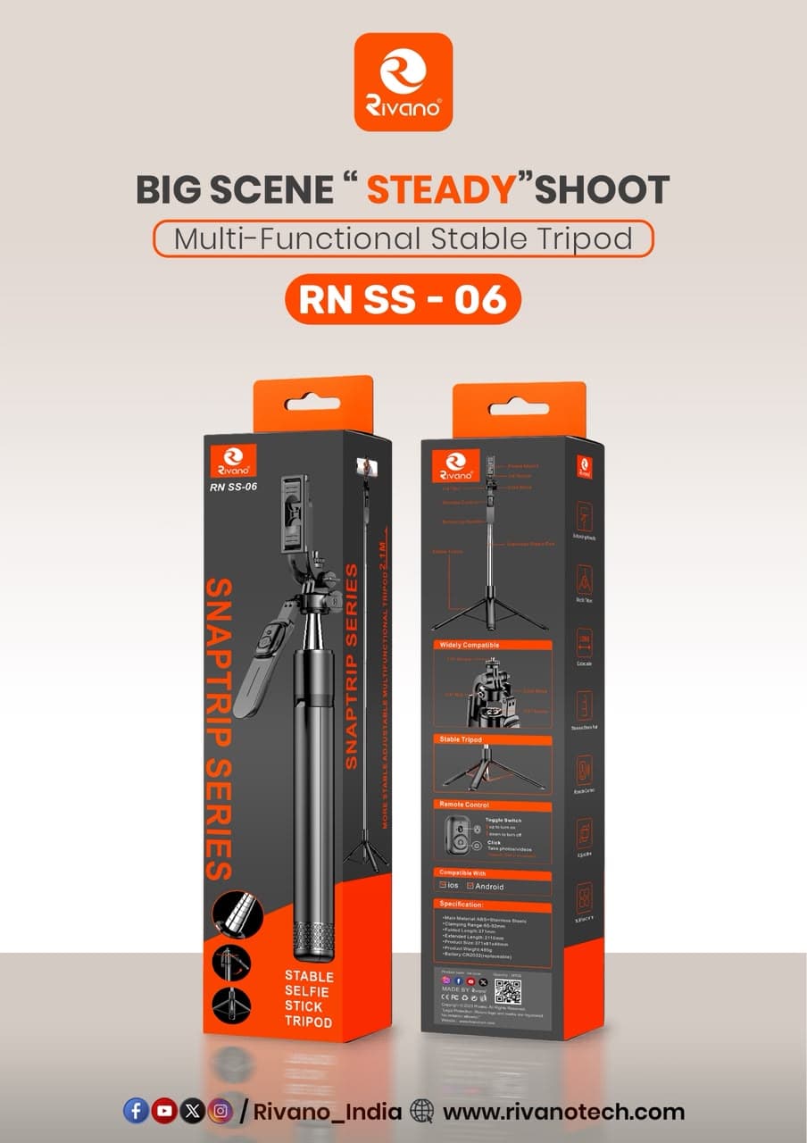 Rivano RN SS-06 Multi-Functional Stable Selfie Stick Tripod with Wireless Remote (2.11m Max Length, 360° Rotation)