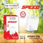 HD GOLD 3.4 AMP SPEED  SERIES  { HD-6} DOUBLE USB FAST CHARGER { 1 YEAR GUARANTEE)