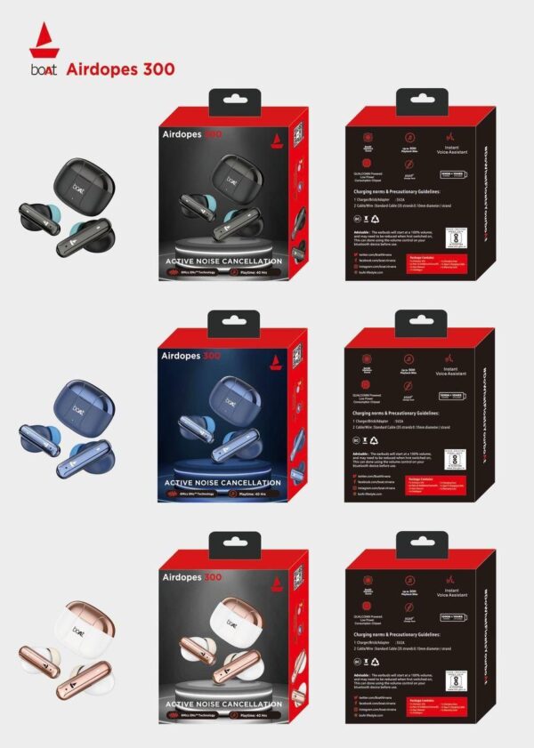 boAt Airdopes 300 ANC TWS Earbuds (All Colors) with Up to 40 Hours Playback & Instant Voice Assistant