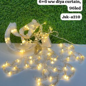 Warm White Diya/Deepak Festival LED Curtain Lights (6+6 Drops) for Diwali/Home Decor, 96 LED