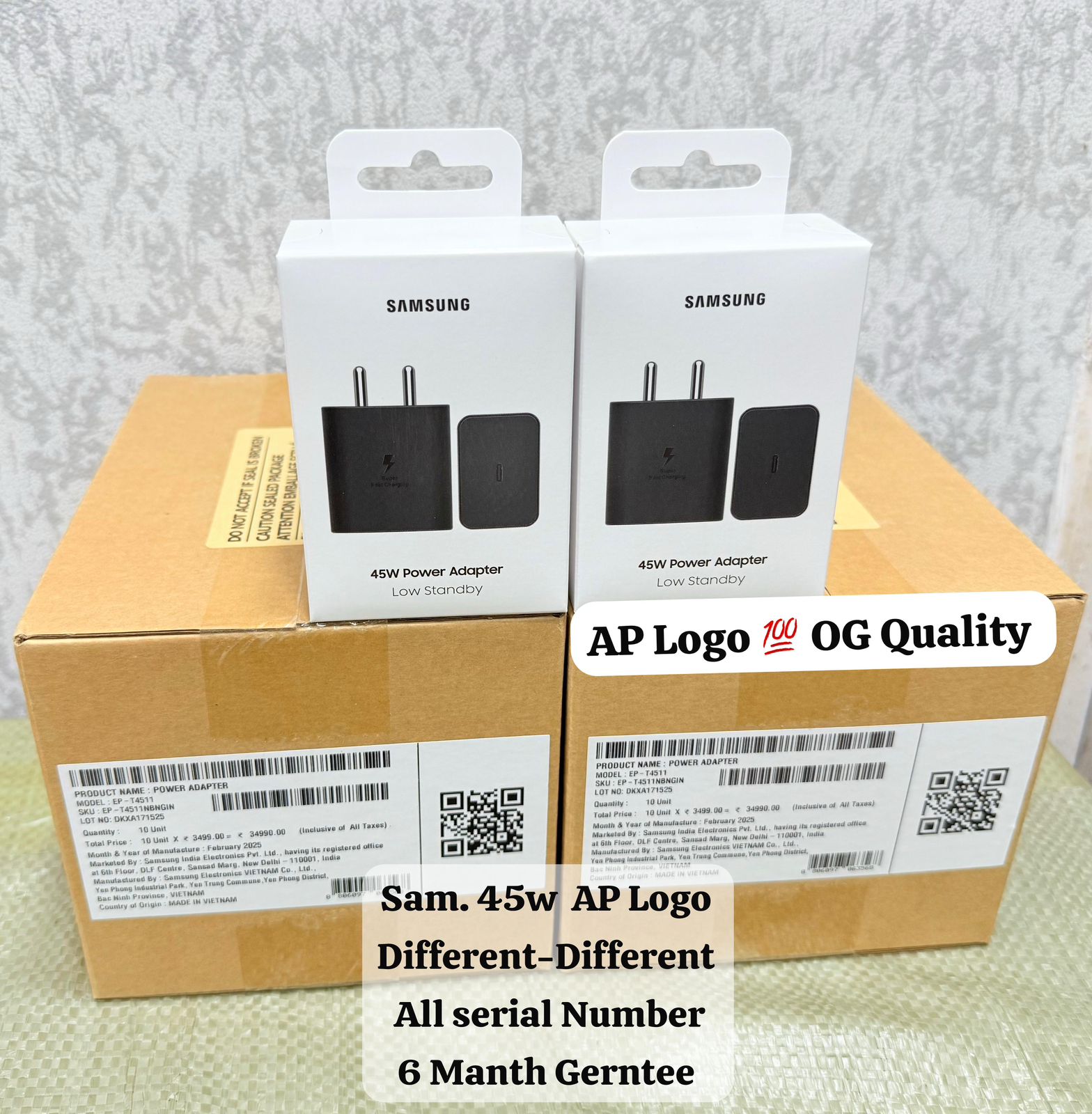 Samsung 45w AP Logo Original Quality All Different-Different Serial number 6 month Gauranty