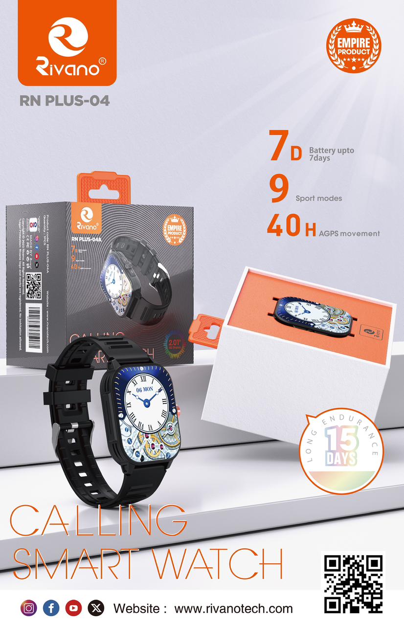 Rivano RN PLUS-04 Bluetooth Calling Smart Watch with 2.01" HD Display, 7-Day Battery, and 9 Sports Modes