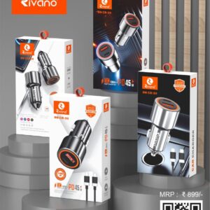 Rivano RN CR-20 Dual Port Car Charger – 145W Total Power with QC 100W & PD 45W Fast Charging