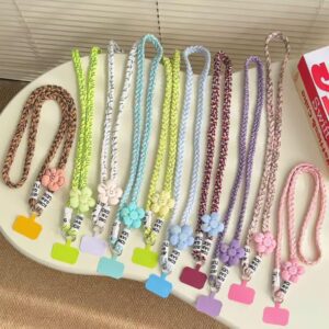 Braided Rope Phone Lanyard with Smiley Flower Charm – Universal Crossbody Neck Strap for iPhone & Android