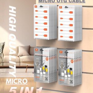 Rivano RN CB 5-in-1 Micro OTG Cable & Premium Mobile Accessory Kit – Includes AUX & Connectors