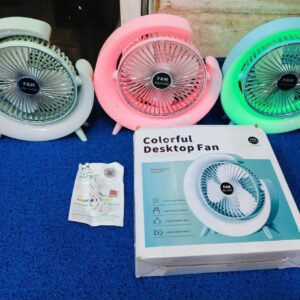 Colorful LED Desktop Fan - 3-Speed Portable Personal Fan with RGB Atmosphere Lamp, USB Rechargeable Cooling Fan for Home, Office & Bedside