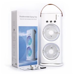 Portable Dual-Head Desktop Spray Fan – USB Rechargeable Air Cooler with Humidifier, LED Night Light, and Remote Control