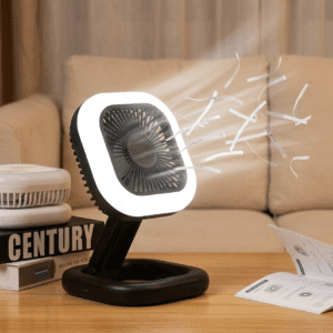 3-in-1 Foldable Rechargeable Table Fan with LED Ring Light | Portable Hanging Fan for Study, Office & Outdoor | Adjustable Speed Multi-Utility Fan