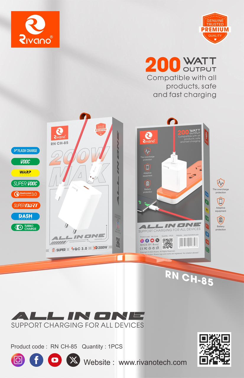 Rivano RN CH-85 200W All-In-One Super Fast Charger – The Ultimate Universal Charging Solution