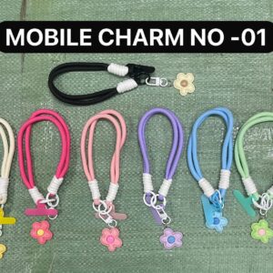 01 Braided Rope Phone Wristlet Strap with Flower Charm - Colorful Universal Hand Lanyard for Keys & Mobile