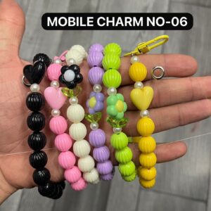 06 Chunky Beaded Phone Wristlet Strap - Colorful Candy Heart & Flower Mobile Charm - Y2K Kidcore Hand Lanyard with Pearl Accents